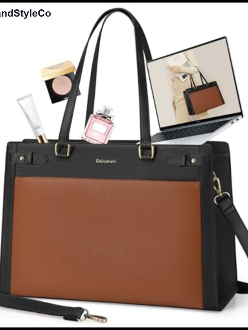 RAINSMORE 15.6 Inch Laptop Bag PU Vegan Leather Briefcase Waterproof